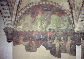 Die Erschaffung der Tiere und Adams (obere Sektion) die Erschaffung Evas und die Ursünde (untere Sektion) Lunette